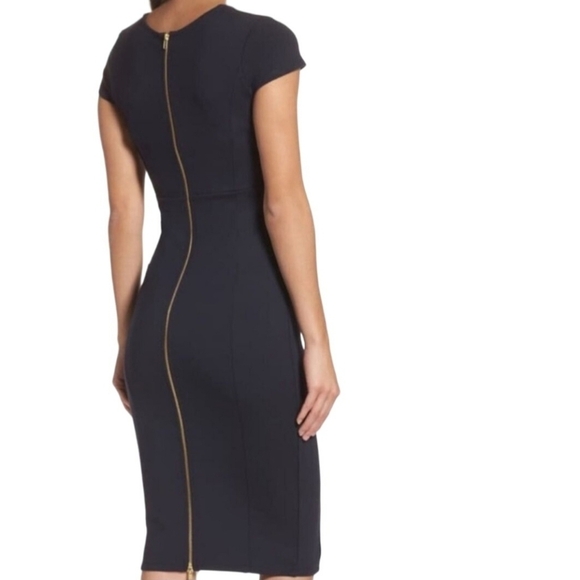 Felicity & Coco NWT Seamed Pencil Dress Black Exposed Gold Zip Size XL - Picture 4 of 10